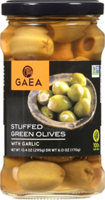 GAEA Cat Coras Kitchen Olives Green Pitted Stuffed with Garlic - 10.4 Oz - Image 2
