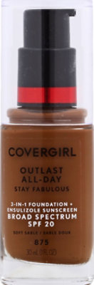 COVERGIRL Outlast Stay Fabulous Foundation + Sunscreen 3 in 1 SPF 20 Soft Sable 875 - 1 Fl. Oz. - Image 1