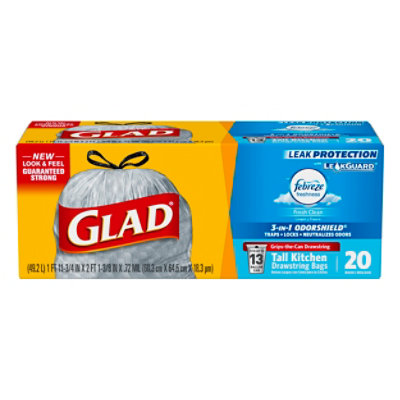 Glad Kitchen Bags Tall Drawstring OdorShield Fresh Clean 13 Gallon - 20 Count - Image 3