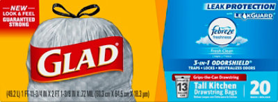 Glad Kitchen Bags Tall Drawstring OdorShield Fresh Clean 13 Gallon - 20 Count - Image 2