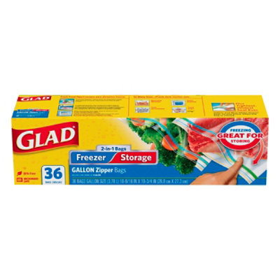 Glad Food Storage and Freezer 2 in 1 Zipper Bags - Gallon Size - 36 Count 