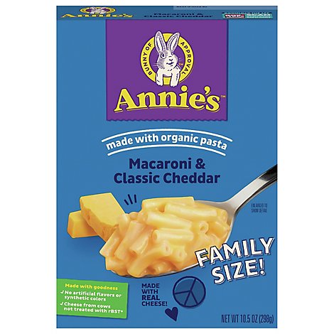 Annies Homegrown Macaroni & Cheese Classic Mild Cheddar Family Size Box - 10.5 Oz