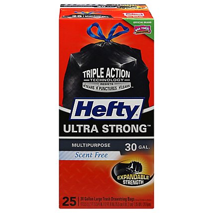 Hefty Trash Bags Drawstring Ultra Strong Multipurpose 30 Gallon Scent Free - 25 Count - Image 3