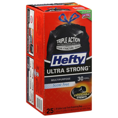 Hefty Ultra Strong Large Multipurpose Drawstring Trash Bags, White Pine  Breeze, 30 Gallon, 25 Count