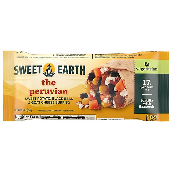 Sweet Earth The Peruvian Plant Based Frozen Meatless Vegetarian Burrito -  5.5 Oz