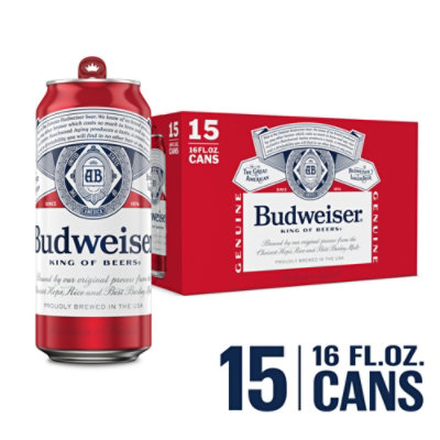Budweiser American Lager Beer in Cans - 15 - 16 Fl. Oz. - Image 1