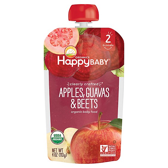 Happy Baby Organics Clearly Crafted Stage 2 Apples Guavas And Beets Pouch - 4 Oz