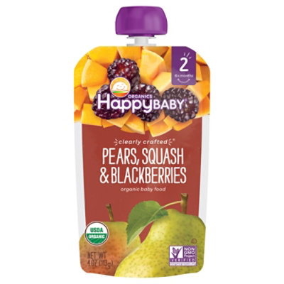 Happy Baby Organics Clearly Crafted Stage 2 Pears Squash And Blackberries Pouch - 4 Oz - Image 3