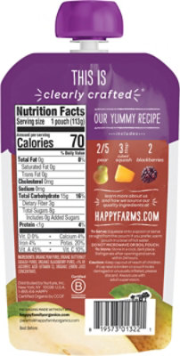 Happy Baby Organics Clearly Crafted Stage 2 Pears Squash And Blackberries Pouch - 4 Oz - Image 6