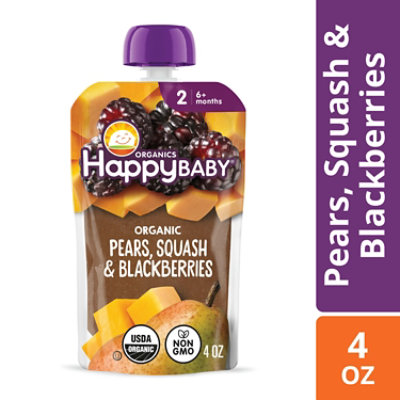 Happy Baby Organics Stage 2 Pears Squash & Blackberries Pouch - 4 Oz - Image 1