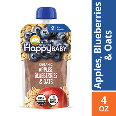 Happy Baby Organics Stage 2 Apples Blueberries & Oats Pouch - 4 Oz - Image 1