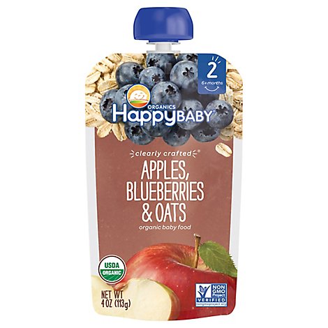 Happy Baby Organics Organic Baby Food Apple Blueberries & Oats - 4 Oz