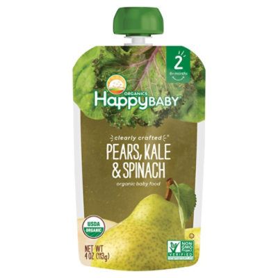 Happy Baby Organics Clearly Crafted Stage 2 Pears Kale And Spinach Pouch - 4Oz - Image 3