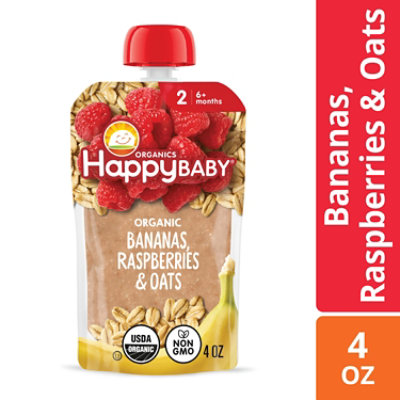Happy Baby Organics Stage 2 Bananas Raspberries & Oats Pouch - 4 Oz - Image 1