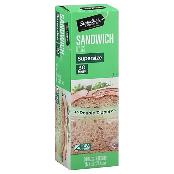Signature SELECT Sandwich Bags Resealable Extra Large BPA Free - 30 Count