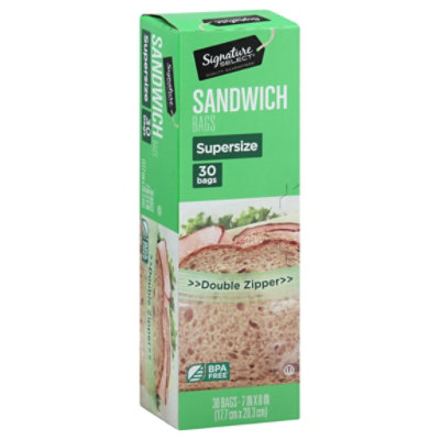 Signature SELECT Sandwich Bags Resealable Extra Large BPA Free - 30 Count