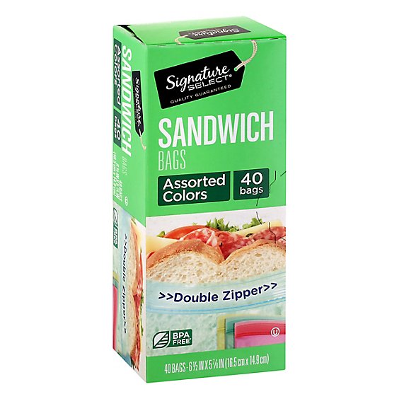 Signature SELECT Sandwich Bags Resealable Assorted Color - 40 Count