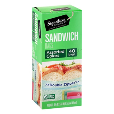 Signature SELECT Sandwich Bags Resealable Assorted Color - 40