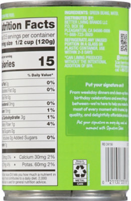 Signature SELECT Beans Green French Style No Salt Added Can - 14.5 Oz - Image 5