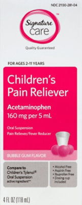 Signature Care Pain Reliever Childrens Acetaminophen 160mg/5ml Bubble Gum Fl - 4 Fl. Oz. - Image 2