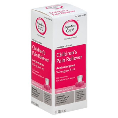 Signature Care Pain Reliever Childrens Acetaminophen 160mg/5ml Bubble Gum Fl - 4 Fl. Oz.