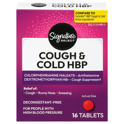 Signature Select/Care Cough & Cold HBP Cough Suppressant Antihistamine Tablet - 16 Count - Image 2