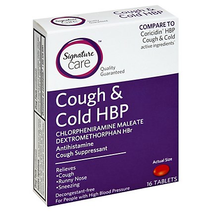 Signature Care Cough & Cold HBP Cough Suppressant Antihistamine Tablet - 16 Count - Image 1