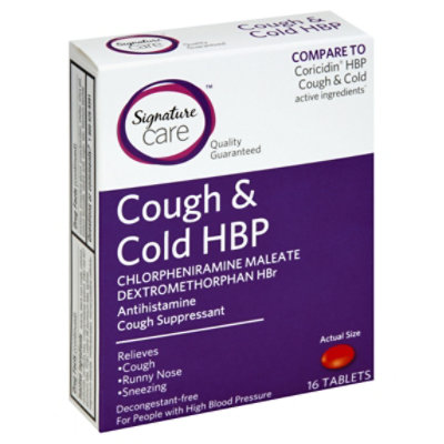 Signature Care Cough & Cold HBP Cough Suppressant Antihistamine Tablet - 16 Count
