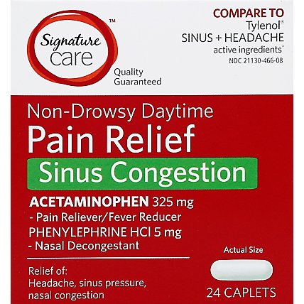 Signature Care Pain Relief Sinus Congestion Acetaminophen 325mg Non Drowsy Caplet - 24 Count - Image 2