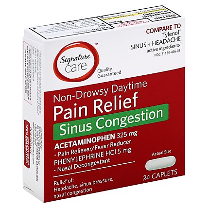 Signature Care Pain Relief Sinus Congestion Acetaminophen 325mg Non Drowsy Caplet - 24 Count - Image 1