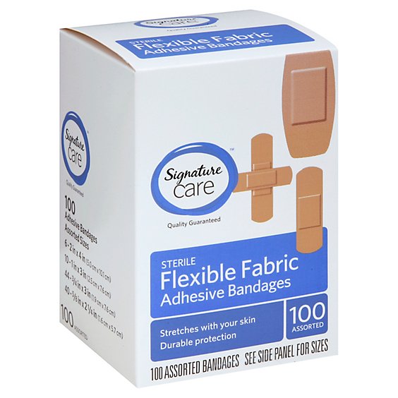Signature Care Adhesive Bandages Flexible Fabric Sterile Assorted - 100 Count