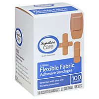 Signature Care Adhesive Bandages Flexible Fabric Sterile Assorted - 100 Count - Image 1