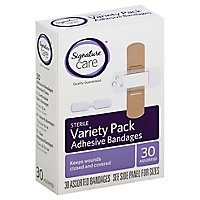 Signature Care Adhesive Bandages Variety Pack Sterile Assorted - 30 Count - Image 1