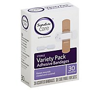 Signature Care Adhesive Bandages Variety Pack Sterile Assorted - 30 Count