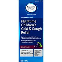 Signature Care Cold & Cough Relief Childrens Nighttime Cough Suppresant Grape - 4 Fl. Oz. - Image 2