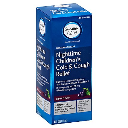 Signature Care Cold & Cough Relief Childrens Nighttime Cough Suppresant Grape - 4 Fl. Oz. - Image 1