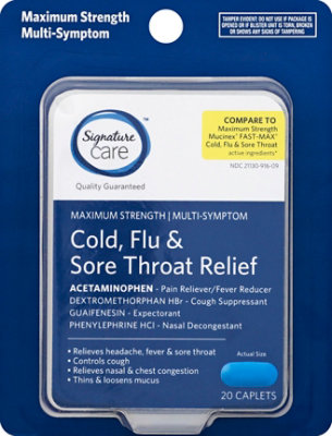 Signature Care Cold Flu & Sore Throat Relief Multi Symptom Maximum Strength Caplet - 20 Count - Image 2