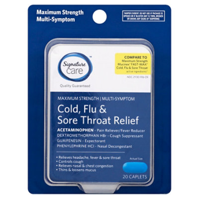 Signature Care Cold Flu & Sore Throat Relief Multi Symptom Maximum Strength Caplet - 20 Count