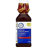 Signature Care Cold & Flu Relief Nighttime Acetaminophen 650mg Cherry Flavor - 8 Fl. Oz. - Image 2