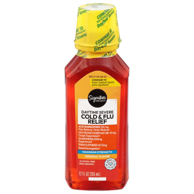 Signature Care Cold & Flu Relief Daytime Non Drowsy Acetaminophen 325mg Original - 12 Fl. Oz. - Image 2
