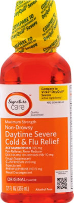 Signature Care Cold & Flu Relief Daytime Non Drowsy Acetaminophen 325mg Original - 12 Fl. Oz. - Image 2