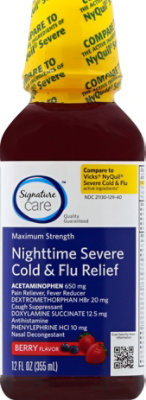 Signature Select/Care Severe Cold & Flu Relief Nighttime Acetaminophen 650mg Berry - 12 Fl. Oz. - Image 2