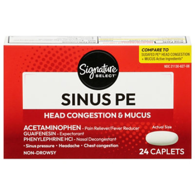 Signature Select/Care Sinus PE Caplet Pressure Pain & Mucus Nasal Decongestant - 24 Count - Image 2