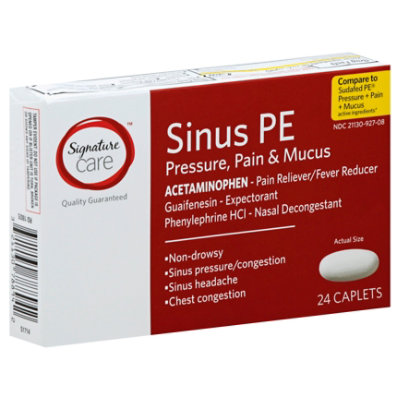 Signature Select/Care Sinus PE Caplet Pressure Pain & Mucus Nasal Decongestant - 24 Count - Image 1