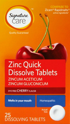 Signature Care Zinc Quick Dissolve Aceticum & Gluconicum Dye Free Cherry Tablet - 25 Count - Image 2