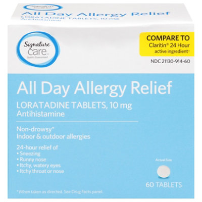 Signature Select/Care Allergy Relief 10mg Antihistamine Original Strength Loratadine Tablet - 60 Count