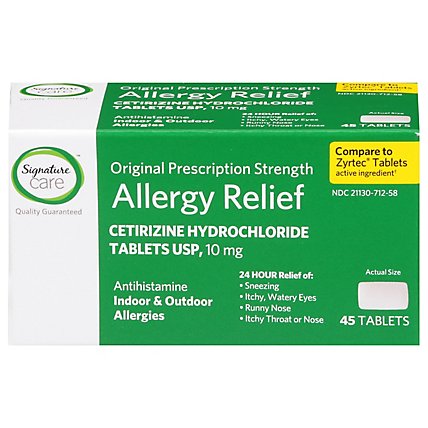Signature Care Allergy Relief Cetirizine Hydrochloride 10mg Antihistamine Tablet - 45 Count - Image 2