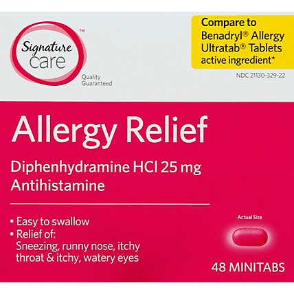 Signature Care Allergy Relief Diphenhydramine HCI 25mg Antihistamine Minitab - 48 Count - Image 2
