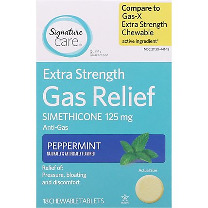 Signature Care Gas Relief Simethicone 125mg Extra Strength Peppermint Tablet - 18 Count - Image 2
