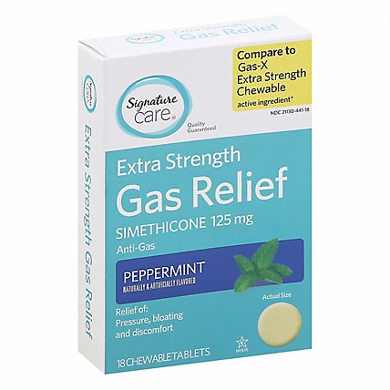 Signature Care Gas Relief Simethicone 125mg Extra Strength Peppermint Tablet - 18 Count - Image 1